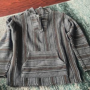 Striped Hooded Baja-Style Pullover Shirt in Brown and Black